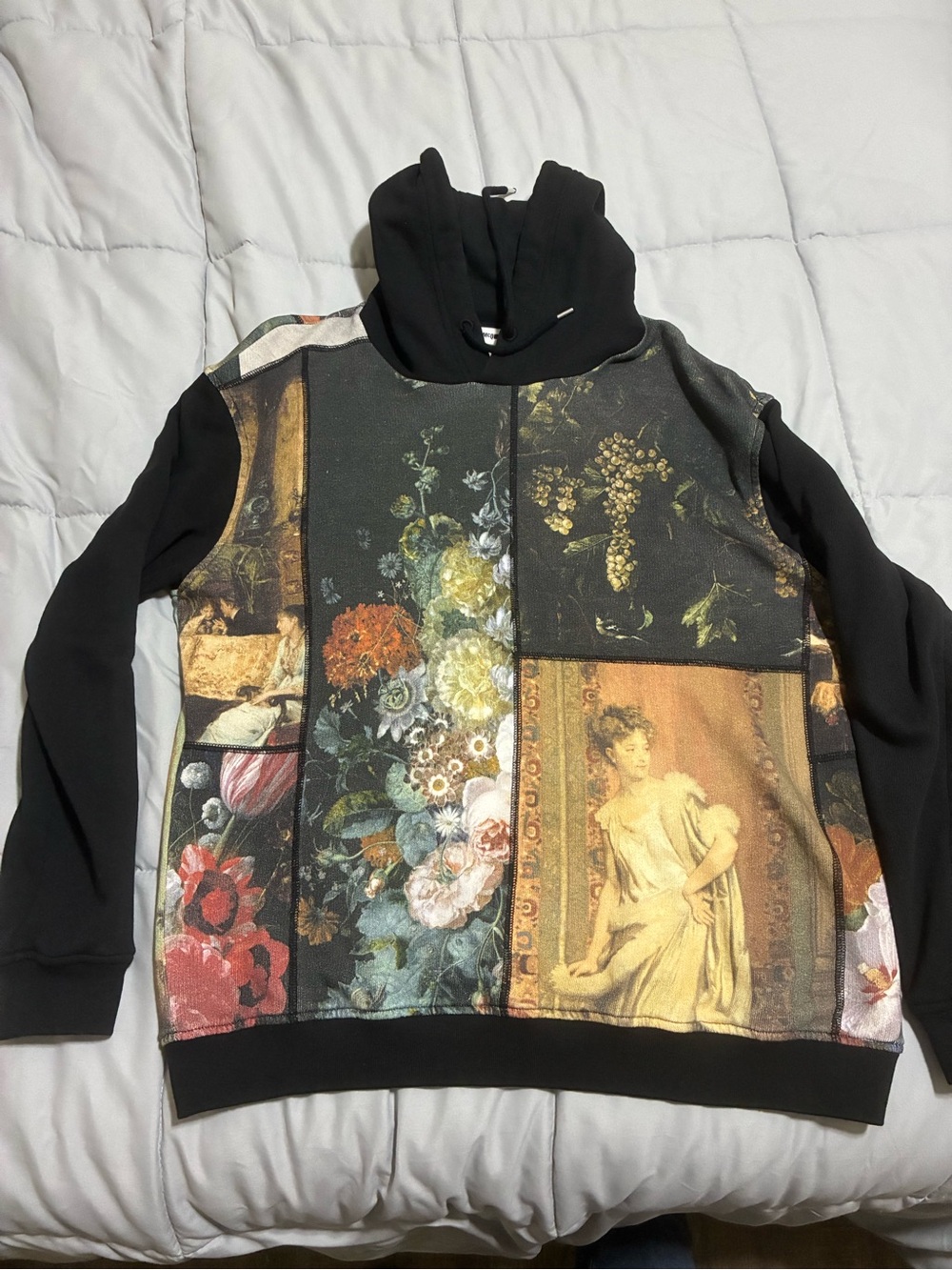 Black Floral & Art Print Hooded Sweater